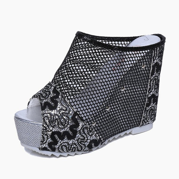HEE GRAND Crystal Decoration Women Wedge Slippers Fish Mouth Sandals High Heel Comfortable Shoes Women Vacation Shoes XWD6540