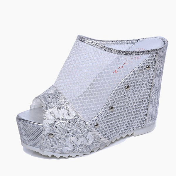 HEE GRAND Crystal Decoration Women Wedge Slippers Fish Mouth Sandals High Heel Comfortable Shoes Women Vacation Shoes XWD6540