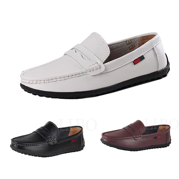 Spring new driving soft mens fashion pachwork slip-on casual leather shoes breathable sew soft loafers black white brown