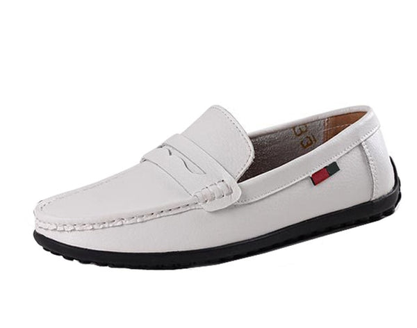 Spring new driving soft mens fashion pachwork slip-on casual leather shoes breathable sew soft loafers black white brown