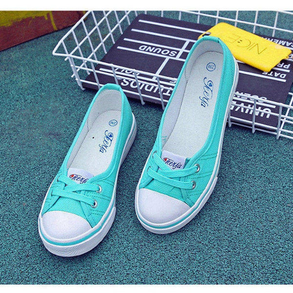 HEE GRAND Women Flats Candy Color Lace-up Causal Shoes Girls Flats Light Wearing Spring and Summer Canval Flats XWD6611