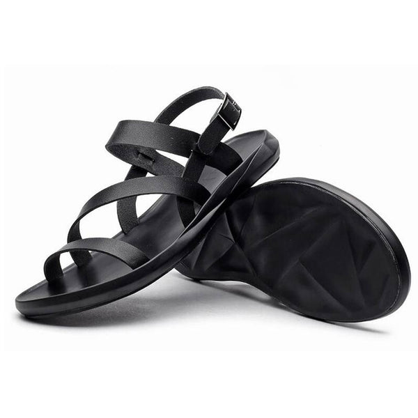 Tangnest Classic Men Gladiator Flat Sandals Fashion Open Toe Buckle Strap Beach Sandals Men Casual Ankle Strap Slides Shoes