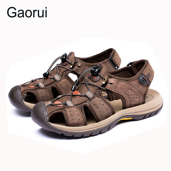 GAORUI New Men Sandals Genuine Leather Fashion Summer Shoes Men Slippers Breathable Male Causal Sandals Shoes Leather Plus Size