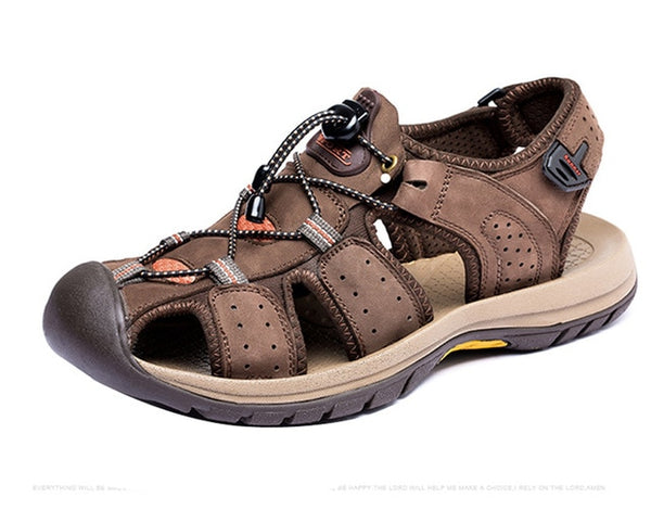 GAORUI New Men Sandals Genuine Leather Fashion Summer Shoes Men Slippers Breathable Male Causal Sandals Shoes Leather Plus Size