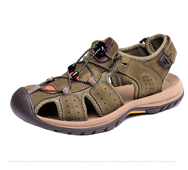 GAORUI New Men Sandals Genuine Leather Fashion Summer Shoes Men Slippers Breathable Male Causal Sandals Shoes Leather Plus Size