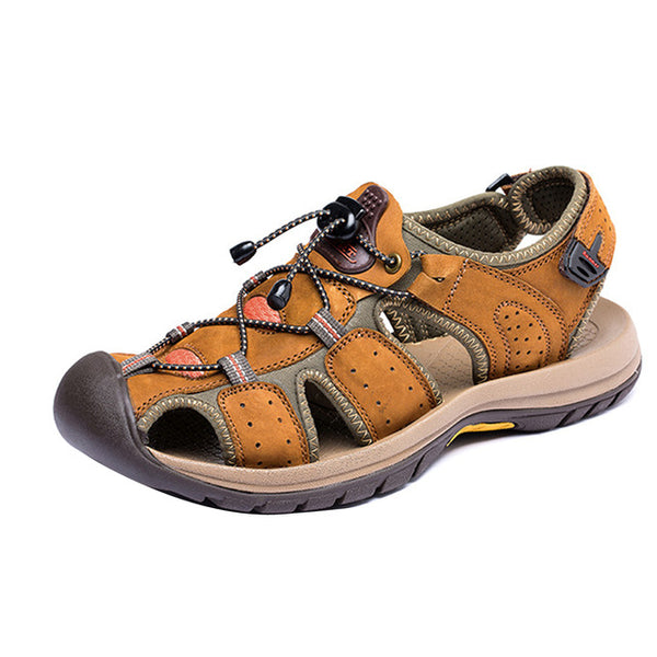 GAORUI New Men Sandals Genuine Leather Fashion Summer Shoes Men Slippers Breathable Male Causal Sandals Shoes Leather Plus Size