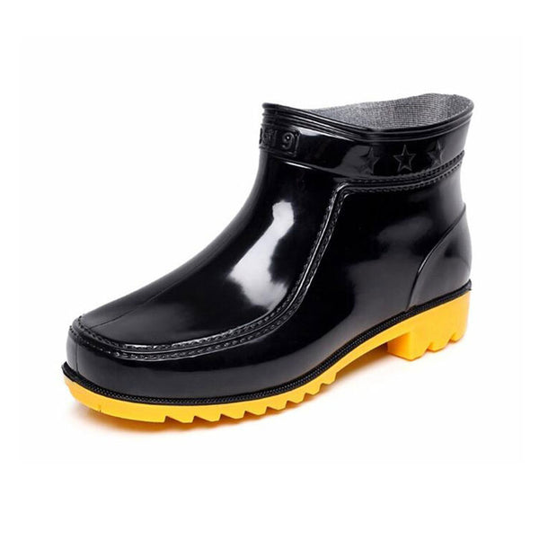 Tangnest Summer Men's Rubber Ankle Boots Black Slip-on Plain Men Rain Boots Waterproof Wedge Shoes Man Casual Work Shoes