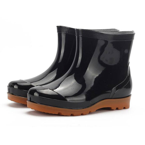 Tangnest NEW 2018 Men's Rain Boots Casual Summer Waterproof Platform Rubber Boots Solid Black PVC Shoes Man Ankle Boots