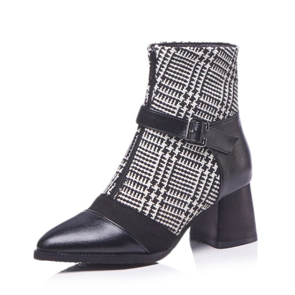 HEE GRAND Women's Boots For Autumn Solid Plain Platform Square Heel Slip On Knitted Ankle Boot Warm Platform Shoes Woman XWX6754