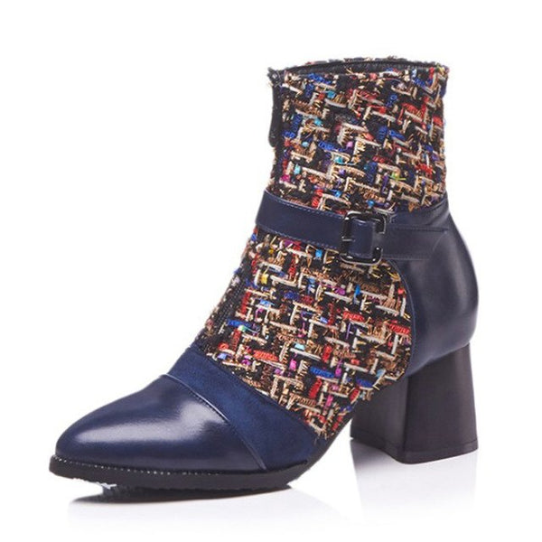 HEE GRAND Women's Boots For Autumn Solid Plain Platform Square Heel Slip On Knitted Ankle Boot Warm Platform Shoes Woman XWX6754