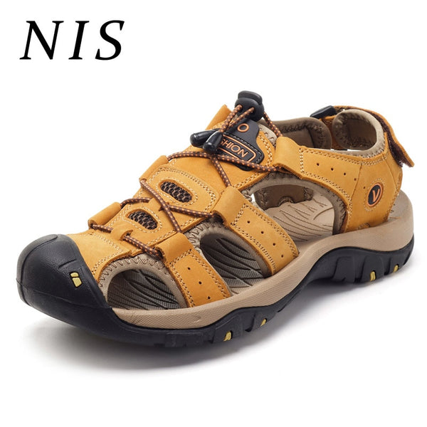 NIS Summer Sandals Men Shoes Casual Plus Size Genuine Leather Outdoor Beach Sandals Soft Sole Fishermen Shoes Sandalias Hombre