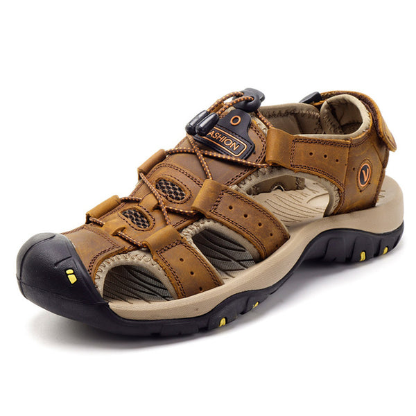 NIS Summer Sandals Men Shoes Casual Plus Size Genuine Leather Outdoor Beach Sandals Soft Sole Fishermen Shoes Sandalias Hombre