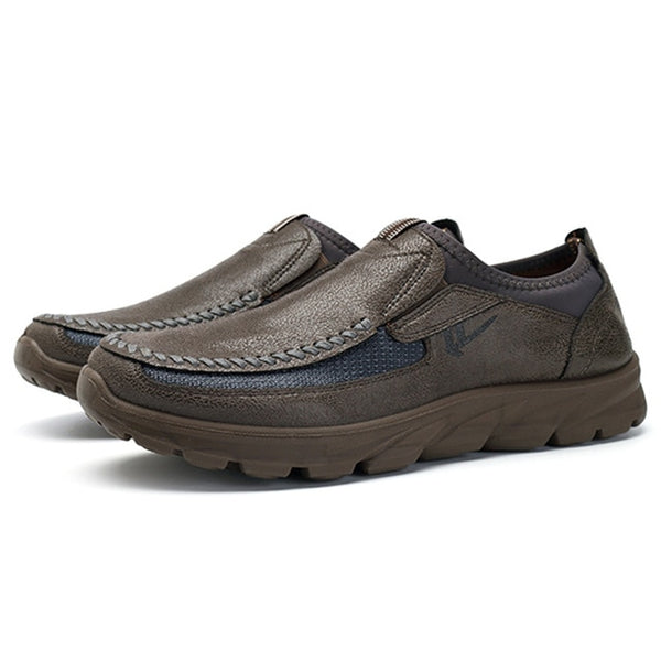 NIS Flat Heel Men Shoes Casual Hand Sewing PU Leather Slip On Driving Shoes Men Summer Flats Patchwork Soft Loafers Plus Size