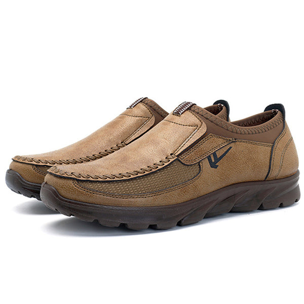 NIS Flat Heel Men Shoes Casual Hand Sewing PU Leather Slip On Driving Shoes Men Summer Flats Patchwork Soft Loafers Plus Size