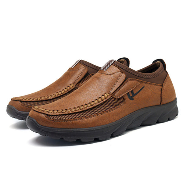 NIS Flat Heel Men Shoes Casual Hand Sewing PU Leather Slip On Driving Shoes Men Summer Flats Patchwork Soft Loafers Plus Size