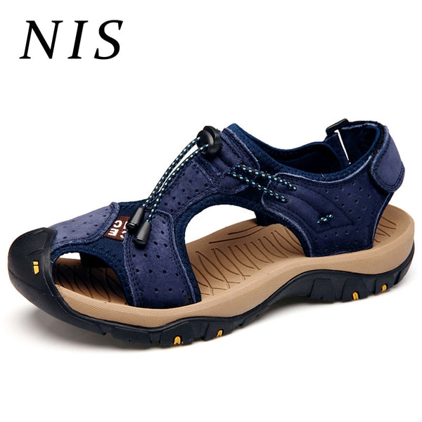 NIS Plus Size Mens Sandals Genuine Leather Beach Sandals Summer Outdoor Soft Sole Casual Men Shoes Flats Sandalias Hombre 2018
