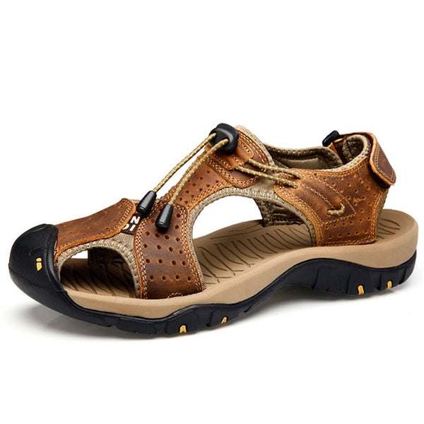 NIS Plus Size Mens Sandals Genuine Leather Beach Sandals Summer Outdoor Soft Sole Casual Men Shoes Flats Sandalias Hombre 2018