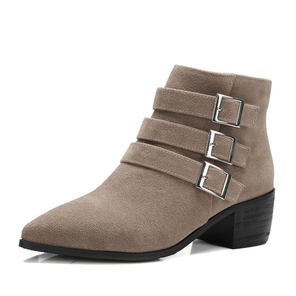 BONJOMARISA plus size 32-48 women's booties ankle chelsea boots women autumn 2018 new elegant buckle decorate heels shoes woman