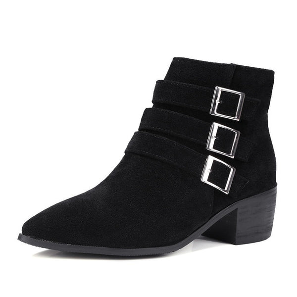 BONJOMARISA plus size 32-48 women's booties ankle chelsea boots women autumn 2018 new elegant buckle decorate heels shoes woman