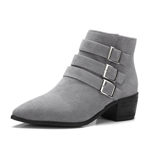 BONJOMARISA plus size 32-48 women's booties ankle chelsea boots women autumn 2018 new elegant buckle decorate heels shoes woman