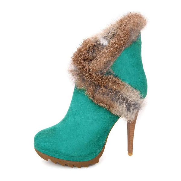 BONJOMARISA 2018 women's Sexy Thin High Heels Winter Shoes Fashion Platform Rabbit Ankle Boots Party Woman Booties