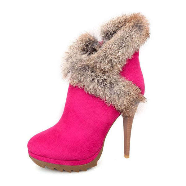 BONJOMARISA 2018 women's Sexy Thin High Heels Winter Shoes Fashion Platform Rabbit Ankle Boots Party Woman Booties