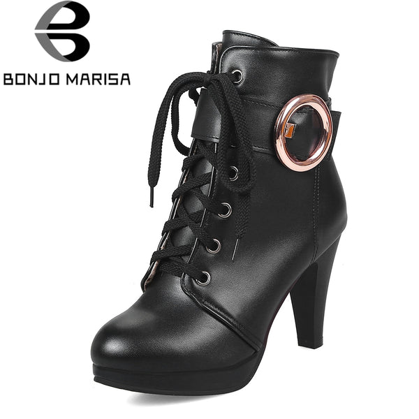 BONJOMARISA 2018 women's Big Size 31-46 Sexy Add Fur Platform Shoes Woman Party Booties Sexy High Heels Woman Ankle Boots