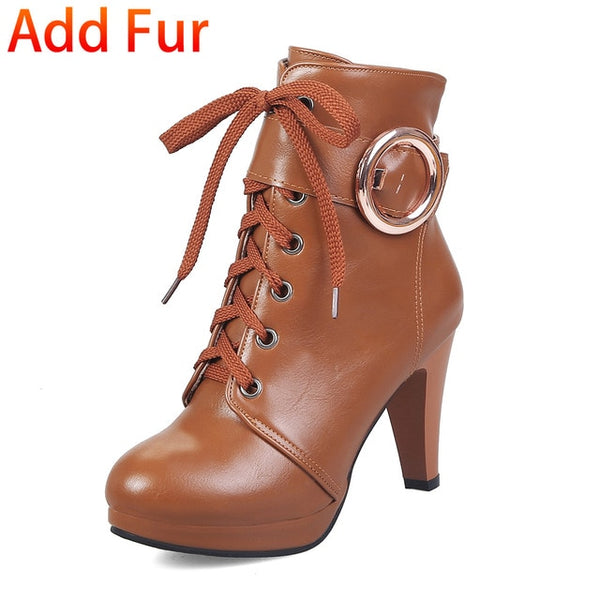 BONJOMARISA 2018 women's Big Size 31-46 Sexy Add Fur Platform Shoes Woman Party Booties Sexy High Heels Woman Ankle Boots