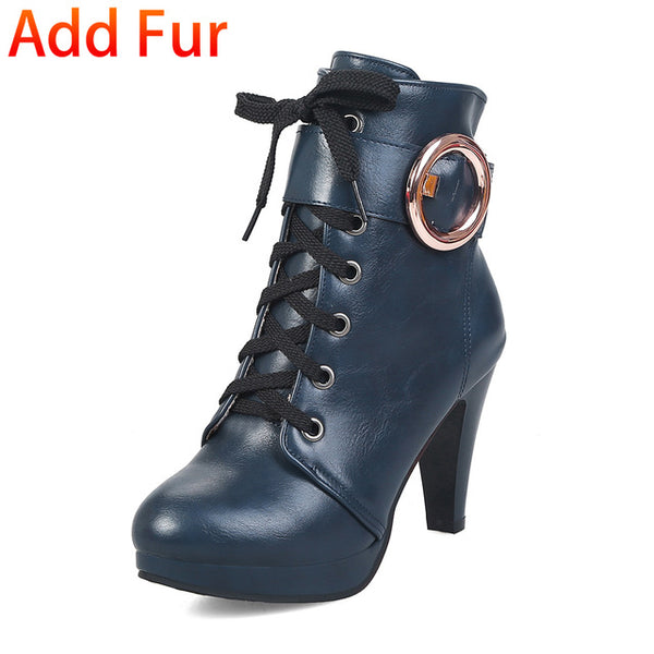 BONJOMARISA 2018 women's Big Size 31-46 Sexy Add Fur Platform Shoes Woman Party Booties Sexy High Heels Woman Ankle Boots
