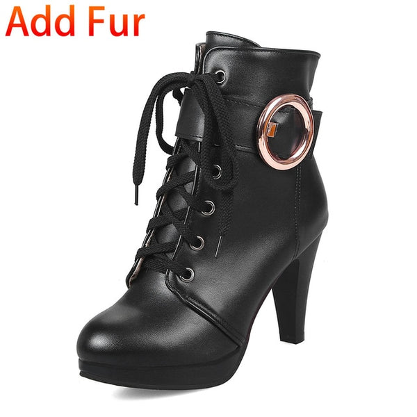 BONJOMARISA 2018 women's Big Size 31-46 Sexy Add Fur Platform Shoes Woman Party Booties Sexy High Heels Woman Ankle Boots