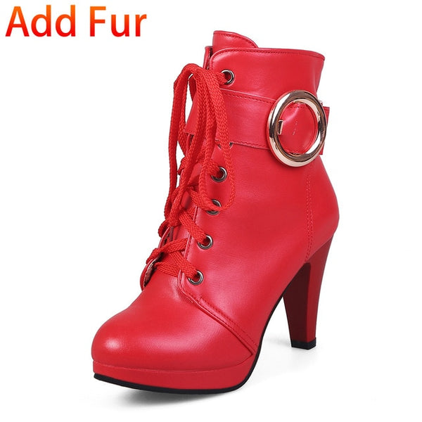 BONJOMARISA 2018 women's Big Size 31-46 Sexy Add Fur Platform Shoes Woman Party Booties Sexy High Heels Woman Ankle Boots