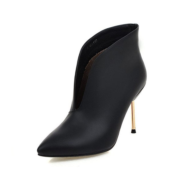 BONJOMARISA Women's Sexy Thin High Heel Spring Autumn Shoes Woman Pointed Toe Ankle Boots Big Size 32-43