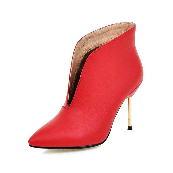 BONJOMARISA Women's Sexy Thin High Heel Spring Autumn Shoes Woman Pointed Toe Ankle Boots Big Size 32-43