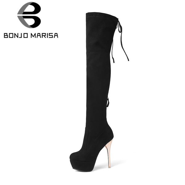 BONJOMARISA 2018 Over The Knee High Boots Women's Shoes Big Size 34-43 Thin High High Boots Woman Sexy Platform Shoes