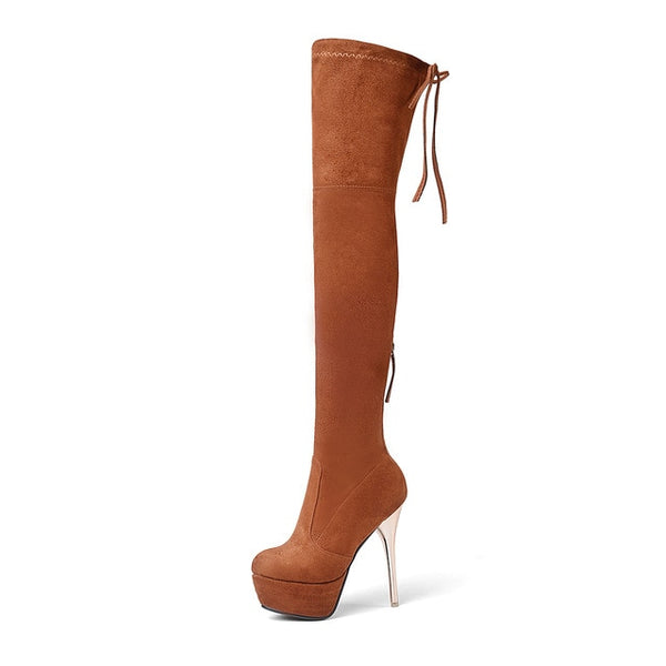 BONJOMARISA 2018 Over The Knee High Boots Women's Shoes Big Size 34-43 Thin High High Boots Woman Sexy Platform Shoes