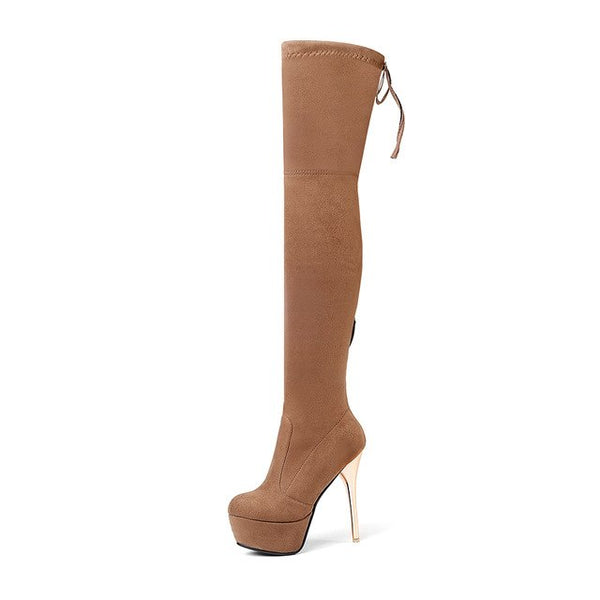 BONJOMARISA 2018 Over The Knee High Boots Women's Shoes Big Size 34-43 Thin High High Boots Woman Sexy Platform Shoes
