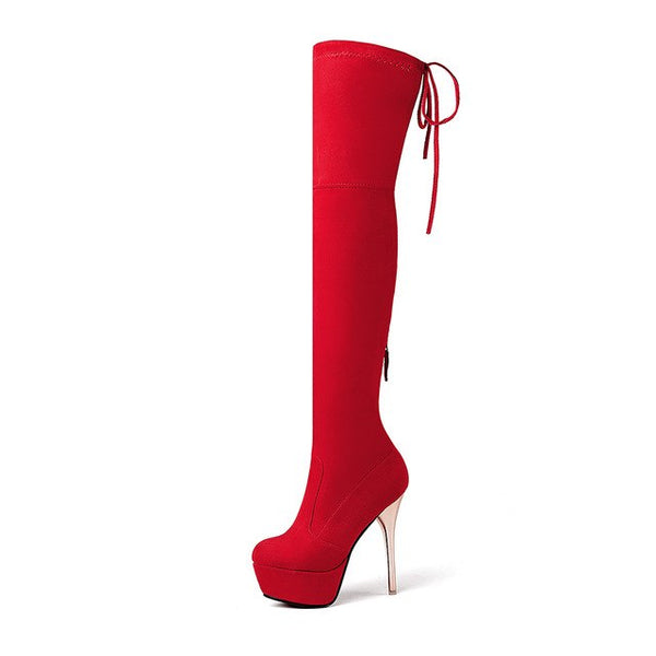 BONJOMARISA 2018 Over The Knee High Boots Women's Shoes Big Size 34-43 Thin High High Boots Woman Sexy Platform Shoes