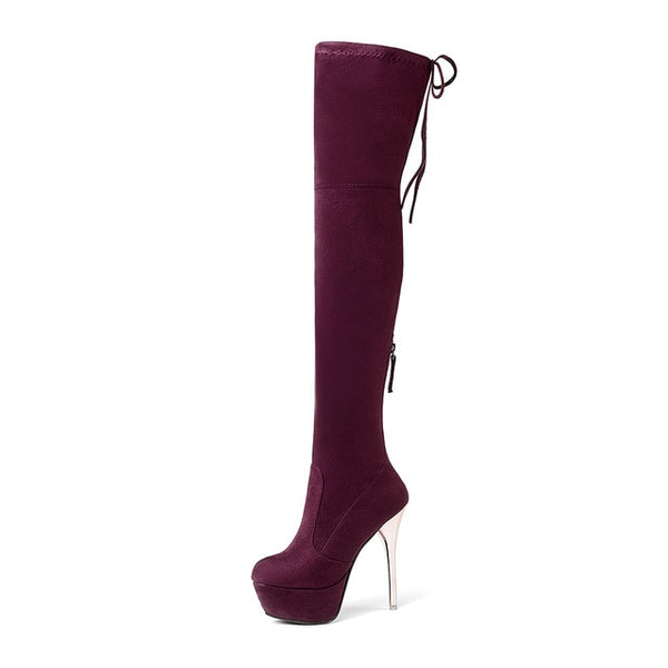 BONJOMARISA 2018 Over The Knee High Boots Women's Shoes Big Size 34-43 Thin High High Boots Woman Sexy Platform Shoes