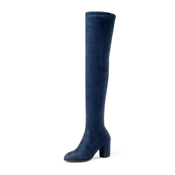 BONJOMARISA New Brand Stretch Fabric Zip Up Knot Woman Long Boots Women's Shoes Big Size 34-43 Square Heels Riding Boots