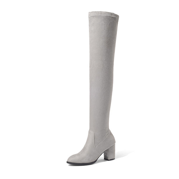 BONJOMARISA New Brand Stretch Fabric Zip Up Knot Woman Long Boots Women's Shoes Big Size 34-43 Square Heels Riding Boots