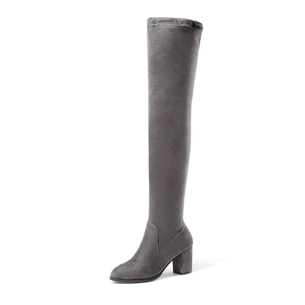 BONJOMARISA New Brand Stretch Fabric Zip Up Knot Woman Long Boots Women's Shoes Big Size 34-43 Square Heels Riding Boots