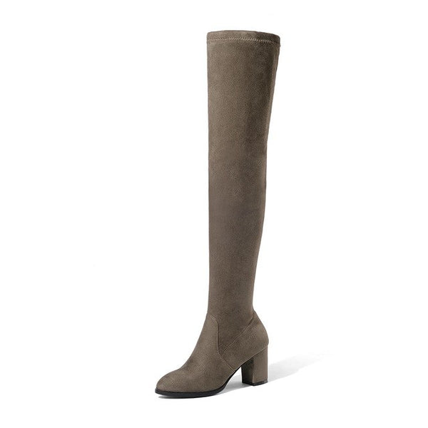 BONJOMARISA New Brand Stretch Fabric Zip Up Knot Woman Long Boots Women's Shoes Big Size 34-43 Square Heels Riding Boots