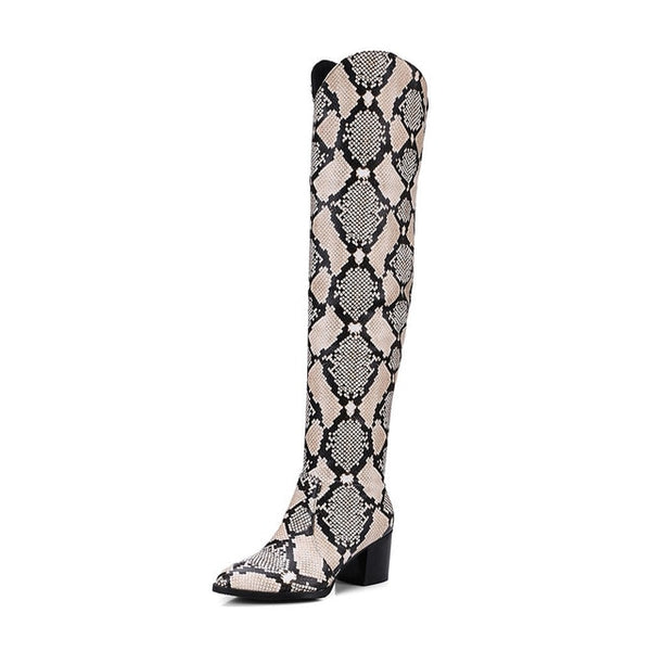 BONJOMARISA Fashion Western Knight Boots women's Over Knee Thigh High Boots Women slip-on Heels Shoes Woman Plus Size 32-48