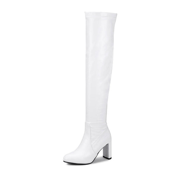 BONJOMARISA Black slip-on Knight Boots Women Over Knee Thich High Boots Women Autumn women's 8 Cm High Heels Shoes Woman 32-48