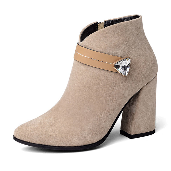 BONJOMARISA Fashion Crystal Top Quality Pointed Toe Woman Ankle Boots Women's Shoes Big Size 34-43 High Heels Party Boots