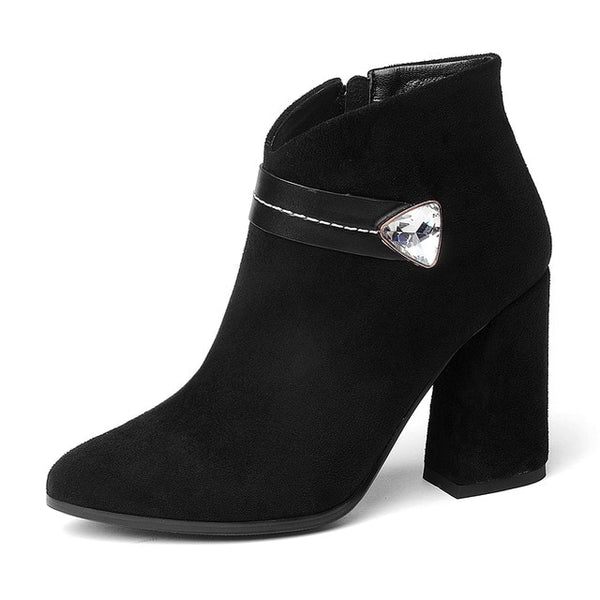 BONJOMARISA Fashion Crystal Top Quality Pointed Toe Woman Ankle Boots Women's Shoes Big Size 34-43 High Heels Party Boots