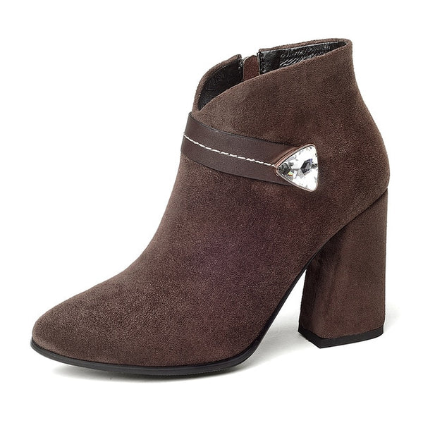 BONJOMARISA Fashion Crystal Top Quality Pointed Toe Woman Ankle Boots Women's Shoes Big Size 34-43 High Heels Party Boots