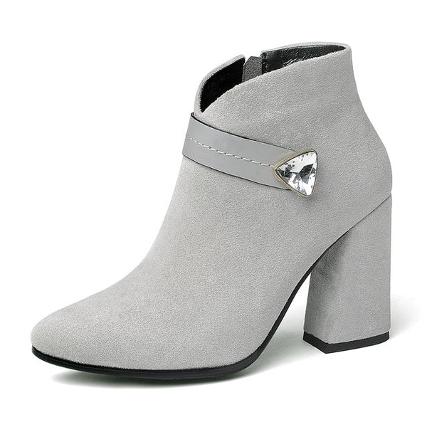BONJOMARISA Fashion Crystal Top Quality Pointed Toe Woman Ankle Boots Women's Shoes Big Size 34-43 High Heels Party Boots