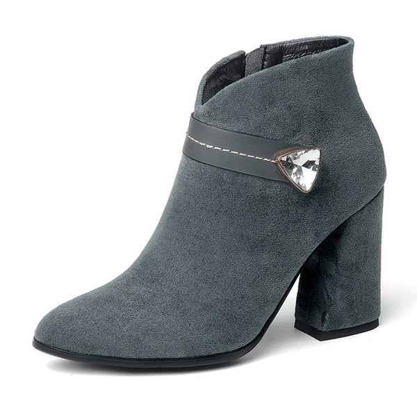 BONJOMARISA Fashion Crystal Top Quality Pointed Toe Woman Ankle Boots Women's Shoes Big Size 34-43 High Heels Party Boots