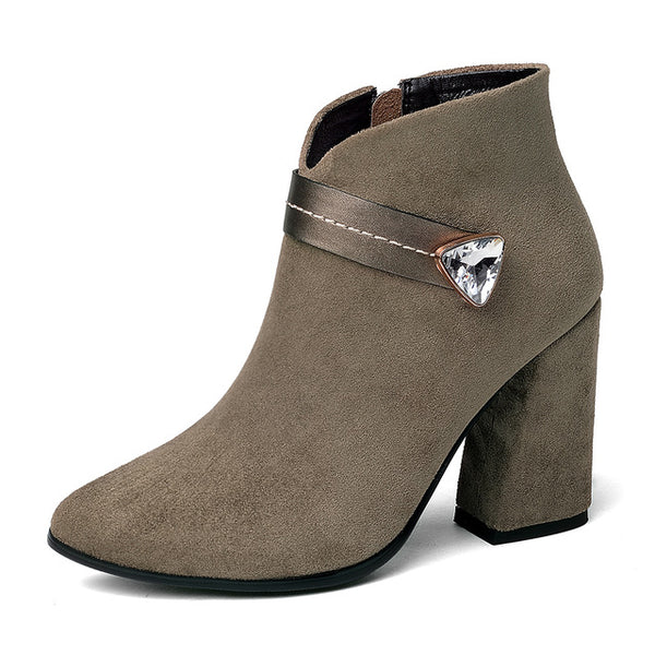 BONJOMARISA Fashion Crystal Top Quality Pointed Toe Woman Ankle Boots Women's Shoes Big Size 34-43 High Heels Party Boots